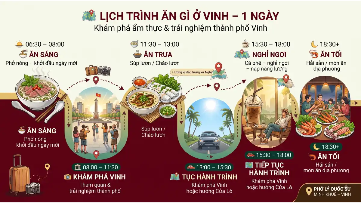 Lịch trình ăn gì ở Vinh 1 ngày – Phở Lý Quốc Sư Minh Khuê
